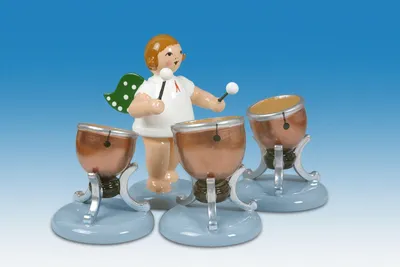Produktbild von Holzfigur Engel mit 3 Pauken und Krone Höhe 6cm NEU