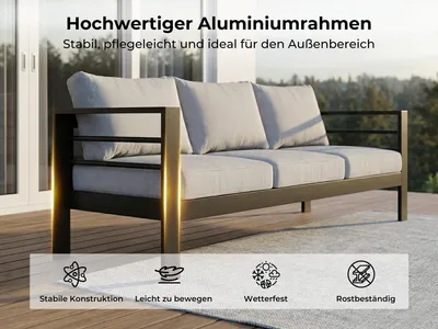 Produktbild von MeXo Gartenmöbelset, Loungeset Aluminium für 6-7 Personen mit Kissen und Couchtisch Indoor Outdoor Balkon schwarz (Sitzgruppe, Aluminiumrahmen)
