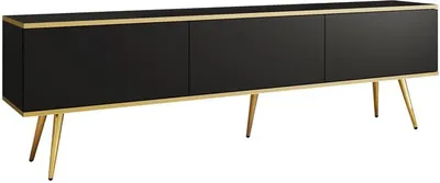 Produktbild von MIRJAN24 TV-Lowboard Oro I mit Füße, Wohnzimmer TV-Schrank mit drei Klappen, Stahlfüße in der Farbe Gold (Farbe: Schwarz / Schwarz + Gold)