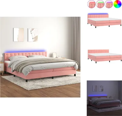 Produktbild von vidaXL Boxspringbett mit Matratze & LED Rosa 200x200 cm Samt -  Betten & Bettgestelle