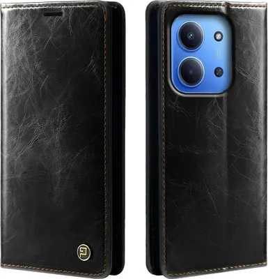 Produktbild von Handyhülle für Xiaomi Redmi 15C Kunstleder Flip Vintage Cover Hülle RFID Schutz Case Kartenfach Farbe: Schwarz