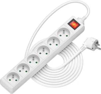 Zdjęcie produktu dla AlzaPower przedłużacz 230V 6 gniazd przełącznik 5m biały
