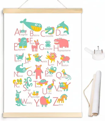 Productafbeelding van Alfabetposter voor kinderen, 30 x 40 cm, met kleurrijke dieren, leermiddel voor kinderkamers