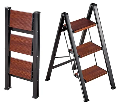 Image de VEVOR Échelle à 3 marches, échelle pliante avec marches antidérapantes aspect bois, échelle domestique capacité de charge 150 kg, échelle de sécurité en aluminium pour les travaux de bricolage et de nettoyage