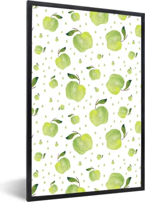 Produktbild von MuchoWow® Gerahmtes Poster Äpfel - Aquarelle - Muster 60x90 cm - Poster mit Schwarzem Bilderrahmen Wandposter Rahmen Foto Bilder - Kunst