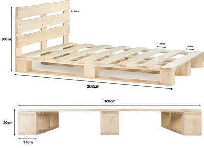 Produktbild von sunnypillow 180x200 cm Palettenbett mit Kopfteil Holzbett Bett aus Paletten Palettenmöbel Naturholz Fichte europalette 80 90 100 120 140 160 180 200 220 240 x 200cm