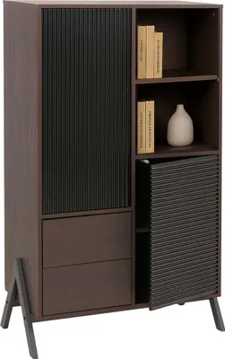 Obrázek produktu pro Vysoká skříňka HWC-O40, skříňka vysoká s dvířky úložné prostory zásuvky, MDF kov melamin 138x79x40cm  ořechový vzhled