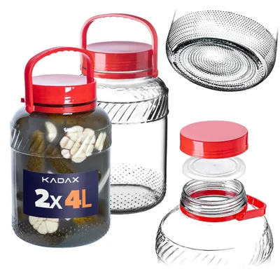 Productafbeelding van KADAX Glazen pot met deksel en handvat, 4 liter, geschikt voor het inmaken van kool, set van 2