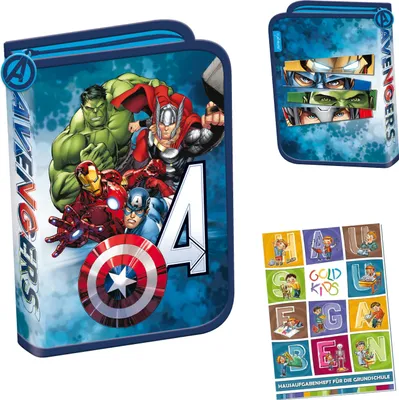 Produktbild von Federmappe Federmäppchen Federtasche Schüleretui Stiftetasche Schlamper-Etui Schul-Etui ohne Inhalt Marvel Avengers Motiv inkl Hausaufgabenheft