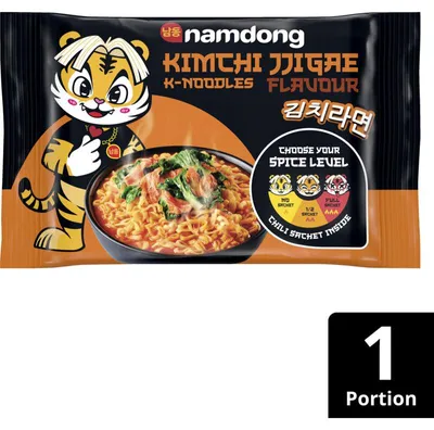 Produktbild von Namdong Kimchi Jjigae K-Nudeln 120g – Würzige koreanische Instant-Nudeln