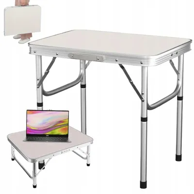 Image de Table pliante pour camping - Table d'extérieur à hauteur réglable - 60 cm - Hauteur 26–55 cm - Pliable et transportable - Idéale pour les pique-niques, les barbecues et les voyages
