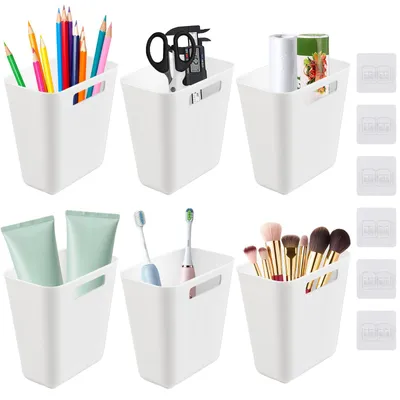 Produktbild von Set mit 6 selbstklebenden Wandaufbewahrungsboxen, geeignet für Küchenschranktüren, Tische, Schminktische, Kleiderschränke, Badezimmer und kleine Kühlschränke.