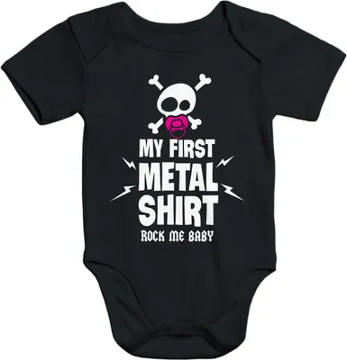 Produktbild von Kurzarm Baby Body My First Metal Shirt Hardrock Heavy Metal Baumwolle Moonworks® schwarz 6-12 Monate
