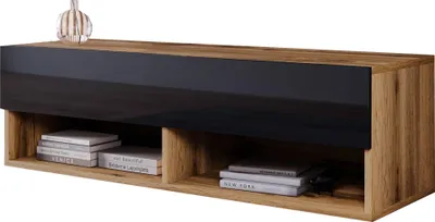 Produktbild von MINIO go for it, TV-Schrank, TV-Lowboard "ANNE", 100cm, stehend, hängend, mit LED-Beleuchtung, Wotan Eiche / Schwarz Hochglanz Farbe