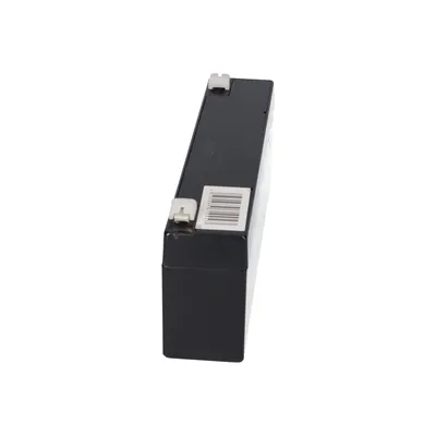 A black battery is shown against a white background.