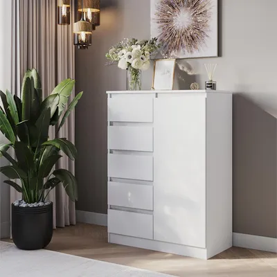 Obrázek produktu pro Komoda SOLA – bílá – 4 zásuvky – šířka 83 cm, výška 114 cm, hloubka 43 cm