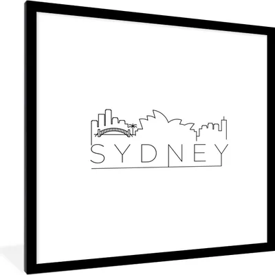 Produktbild von MuchoWow® MuchoWow® Gerahmtes Poster Skyline "Sidney" schwarz auf weiß 40x40 cm - Poster mit zchwarzem Bilderrahmen - Poster - Plakat im Rahmen