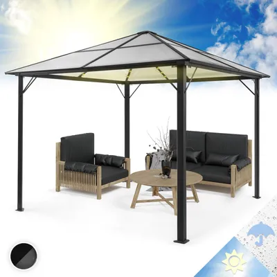 Image de Blumfeldt Pergola Aluminium Polycarbonate 3x4m, Pergola Terrasse, Toit Rigide en Polycarbonate, Pergola en Verre Translucide et Eclairage LED Réglables, Structure Alu, Pergola 3x4, Tonnelle de Jardin