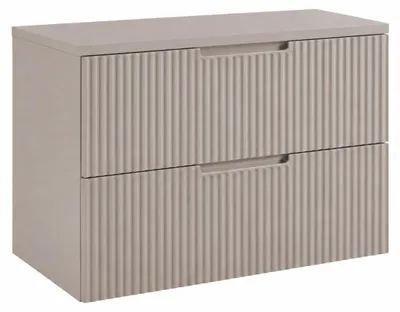 Produktbild von Badezimmerschrank hängend 80 mit Schubladen, Korpus in Kaschmir + Platte in Kaschmir, mit Griffen, 80 x 46 x 58,6 cm, KI-generiertes Bild