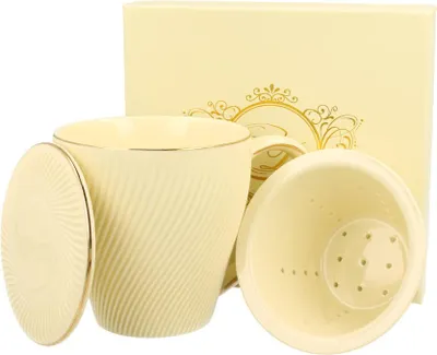 Produktbild von DUO ECRU Becher 430 ml ICE CREAM mit Teesieb, New Bone China Porzellan