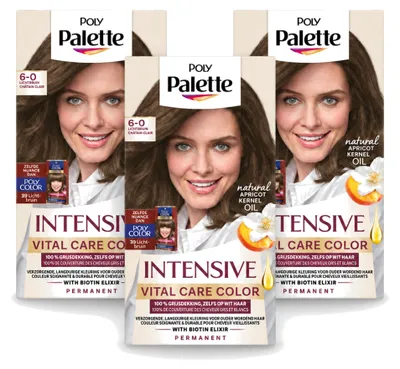 Produktbild von 3 x Poly Palette Vital Care Haarfarbe - 6-0 Lichtbraun - 115 ml - Vorteilspackung - 3 Stücke