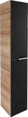 Produktbild von B.Brillant Hochschrank hängend  Hängender Badezimmerschrank mit Front aus lackiertem Glas  Viel Stauraum & Soft-Close  Badschrank in Anthrazit & Eiche (30 x 162 x 32 cm)