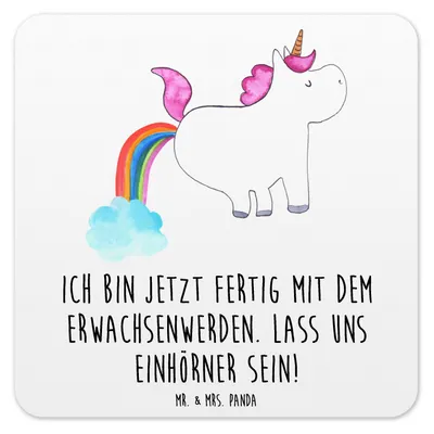 Produktbild von Mr. & Mrs. Panda Untersetzer für Gläser Einhorn Pupsen 15er Set - Weiß - Geschenk, Spaß, Tischuntersetzer, Tassenuntersetzer, Glitzer, Coaster, Regenbogen, Unicorn