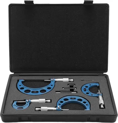 Productafbeelding van Set buitenmicrometers met kalibratiestandaarden, moersleutelnauwkeurigheid en machinistgereedschap 0‑4in