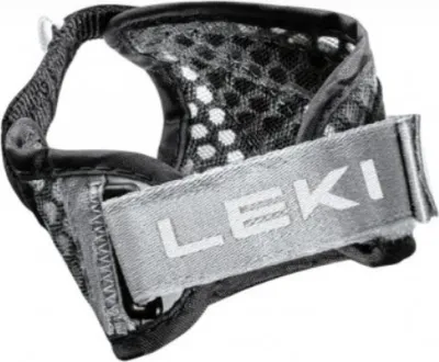 A close-up view of a Leki brand glove strap.