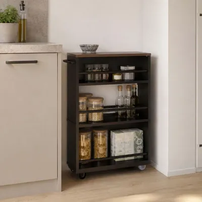 Immagine prodotto di Carrello sottile a 4 ripiani, nero – Legno composito e ferro