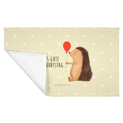 Produktbild von Mr. & Mrs. Panda Handtuch Igel Luftballon - Gelb Pastell - Geschenk, Lustige Sprüche, Herzlichen Glückwunsch, Händehandtuch, baumwolle, Geburtstag, Happy Birthday, Ballon