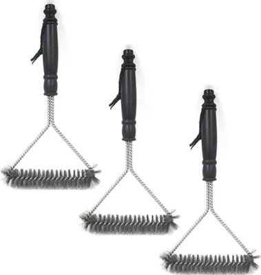 Produktbild von 3er Pack Grillbürste 30cm mit Edelstahl Borsten | Grillzubehör für Holzkohle, Gas und Elektro-Grill | BBQ Reinigungsbürste für jeden Grillrost | mit langlebiger und robuster Drahtbürste