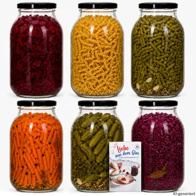 Image de Lot de 6 bocaux de conservation de 3 litres, avec couvercles noirs, et livret de recettes