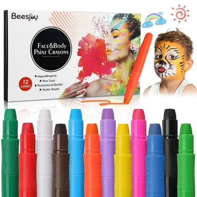 Obrázek produktu pro Dětské tužky na líčení, 12 barev, omyvatelné, šetrné k pokožce, netoxické