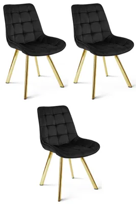 Imagen del producto de Sillón de terciopelo  SORIA, con patas doradas, juego de 3 unidades, ideal para salón, cocina o comedor