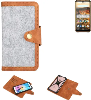 Produktbild von K-S-Trade Handyhülle kompatibel mit Cubot KingKong 5 Schutzhülle Filz-Hülle Kunst-Leder hellgrau braun (1x)