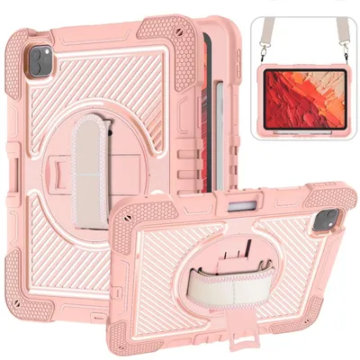 Produktbild von Für Apple iPad Pro 11 2024 aufstellbare Outdoor Hybrid 360 Grad mit Halte-Schlaufe Tablet Tasche Rosa