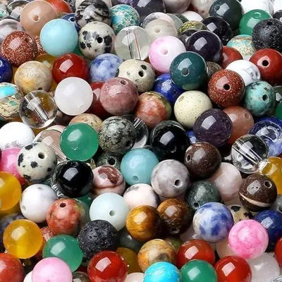 Produktbild von 8mm Mehrfarbig Kristalle Perlen Set mit Loch Runde Edelsteine zum Auffädeln für Armbänder Ketten DIY Schmuck Basteln Naturstein (ca. 50 Stück)