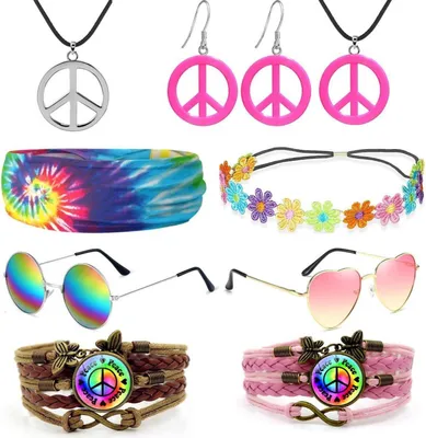 Produktbild von iZoeL Hippie Kostüm Damen Herren 80er 90er Jahre Hippie Party Halloween Fasching