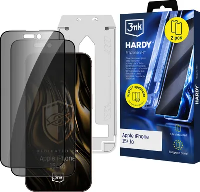 Image de 2 x Verre de protection en verre trempé 3mk Hardy Privzone 9H pour Apple iPhone 15/16