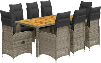 Obrázok produktu pre vidaXL 9-dielna záhradná bistro súprava s vankúšmi sivý polyratan