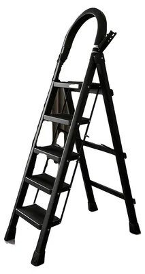 Obrázek produktu pro Žebřík, skládací konstrukce, protiskluzová plošina, 5 příček, černý