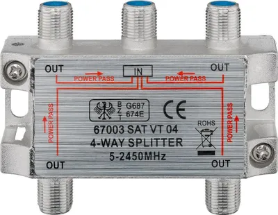 Image de Goobay 67003 Répartiteur SAT, 4x, 4 x out, argent - pour installations satellite 5 MHz - 2500 MHz