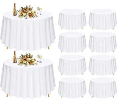 Immagine prodotto di Tovaglia rotonda, diametro 305 cm, bianca, confezione da 10, in poliestere, lavabile, ideale per banchetti e matrimoni