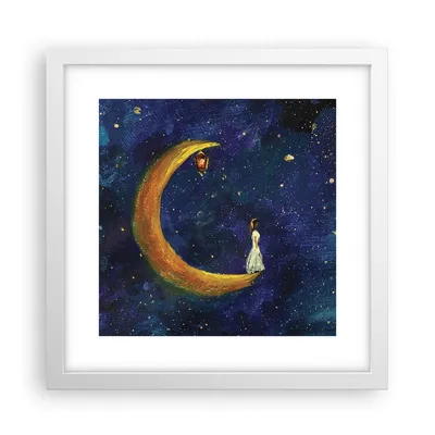 Produktbild von Gerahmtes Poster - Weißer Rahmen - Mädchen auf der Mond - 30x30 cm - Wand Bild - Wanddeko - Wandbilder - Kunstposter - Wandposter - Bilderrahmen - Bilder - Kunstdruck - P2WAC30x30-4575