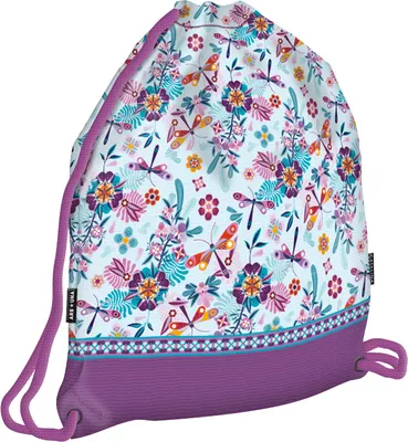 Produktbild von Ars Una Schuhbeutel für Kinder, Schule und Kindergarten, Sportbeutel, Gymsack, Turnbeutel, Catalina Estrada - Libelle und Blumen, blau-lila, für Mädchen