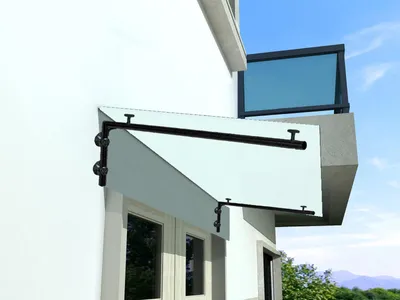 Produktbild von BuyLando (L) 200x90 cm Milchglas Glasvordach inkl. Edelstahlhalter in Schwarz