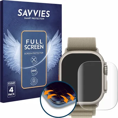 Produktbild von 4x Savvies Fullscreen Schutzfolie für Apple Watch Ultra 2 (49 mm) Displayschutz Folie Fullcover Klar Transparent