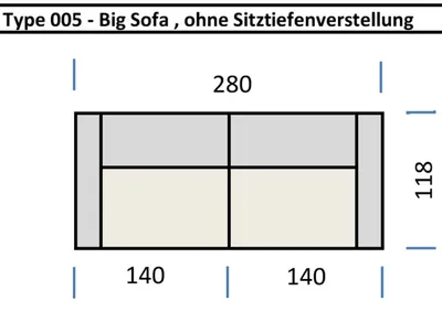 Produktbild von Big-Sofa >Wolve< Kopfteilverstellungen, 2 Kissen, Cord grau- 280x108x118cm (BxHxT)