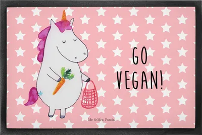 Produktbild von Mr. & Mrs. Panda Bodenvorleger Einhorn Vegan 40 x 60 cm - Rot Pastell - Geschenk, bodenmatte, Schmutzfänger, Rohkost, Unicorn, Gesund essen, Veganismus, Schmutzmatte